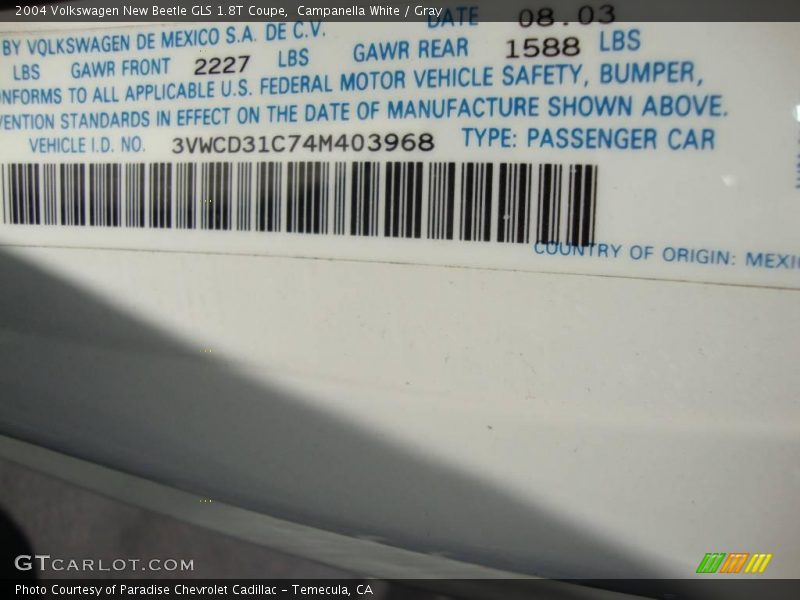 Campanella White / Gray 2004 Volkswagen New Beetle GLS 1.8T Coupe