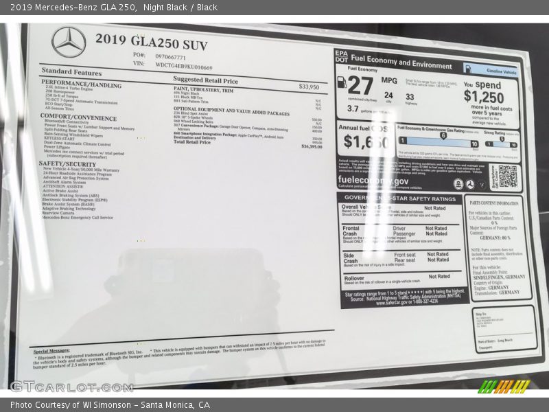 Night Black / Black 2019 Mercedes-Benz GLA 250