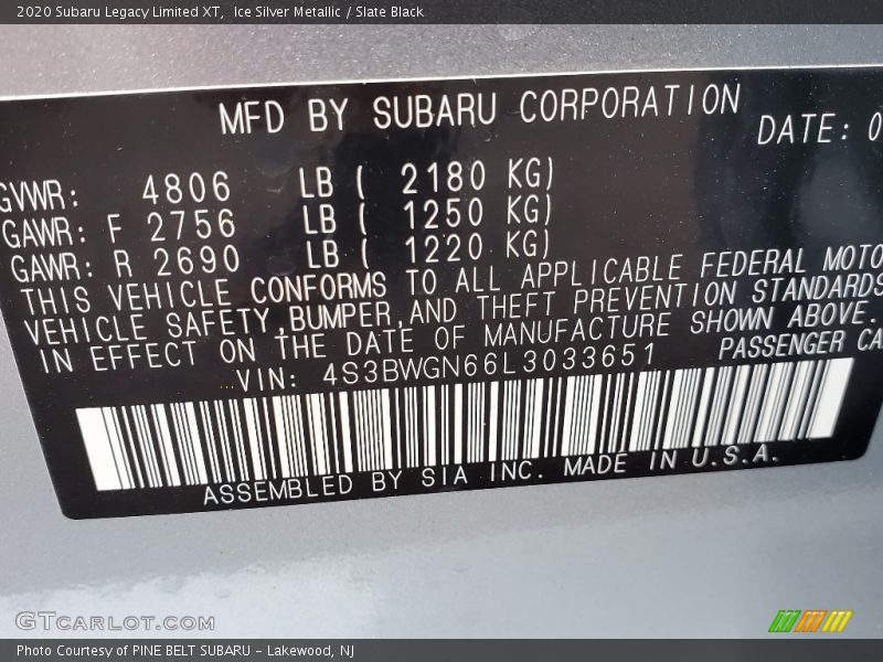 Ice Silver Metallic / Slate Black 2020 Subaru Legacy Limited XT