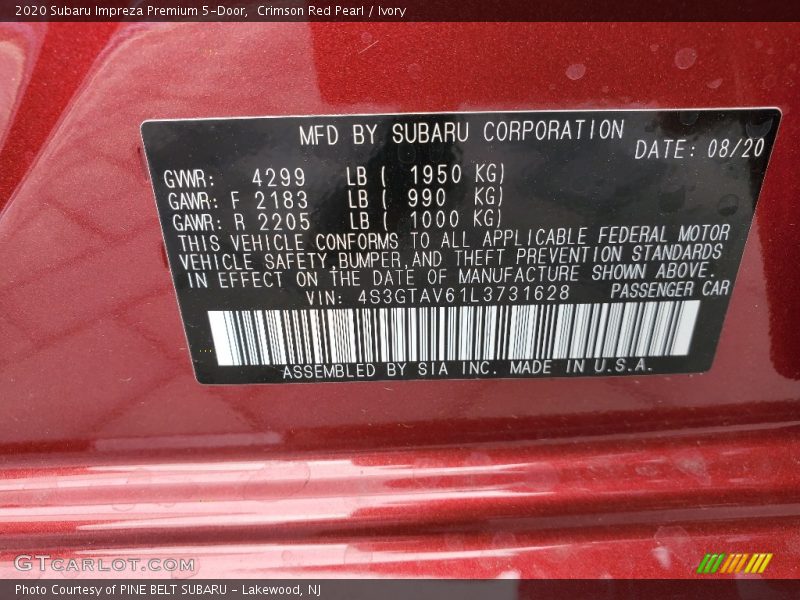 Crimson Red Pearl / Ivory 2020 Subaru Impreza Premium 5-Door