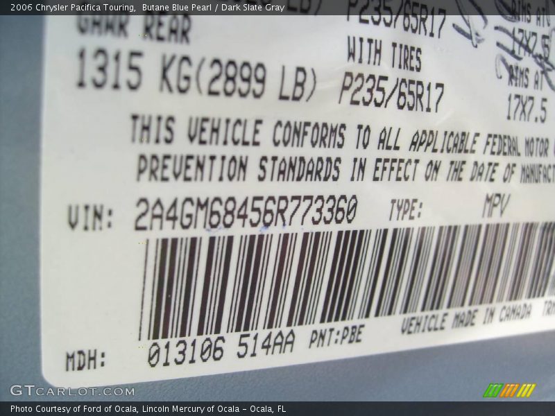 Butane Blue Pearl / Dark Slate Gray 2006 Chrysler Pacifica Touring