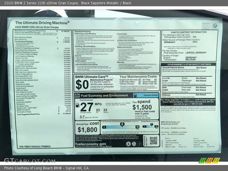 Black Sapphire Metallic / Black 2020 BMW 2 Series 228i xDrive Gran Coupe