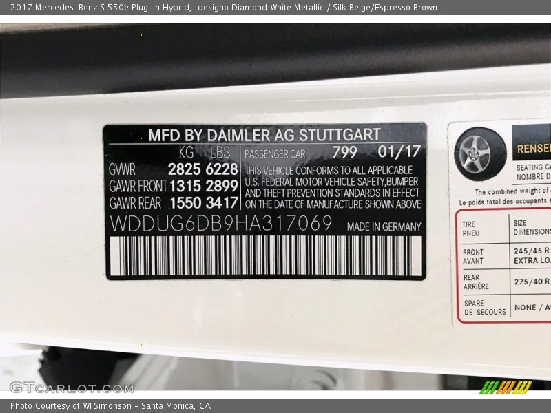 designo Diamond White Metallic / Silk Beige/Espresso Brown 2017 Mercedes-Benz S 550e Plug-In Hybrid