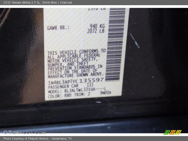 2015 Altima 3.5 SL Storm Blue Color Code RBD