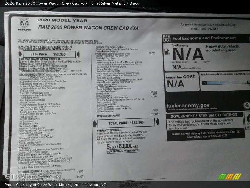  2020 2500 Power Wagon Crew Cab 4x4 Window Sticker