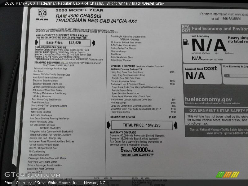 Bright White / Black/Diesel Gray 2020 Ram 4500 Tradesman Regular Cab 4x4 Chassis