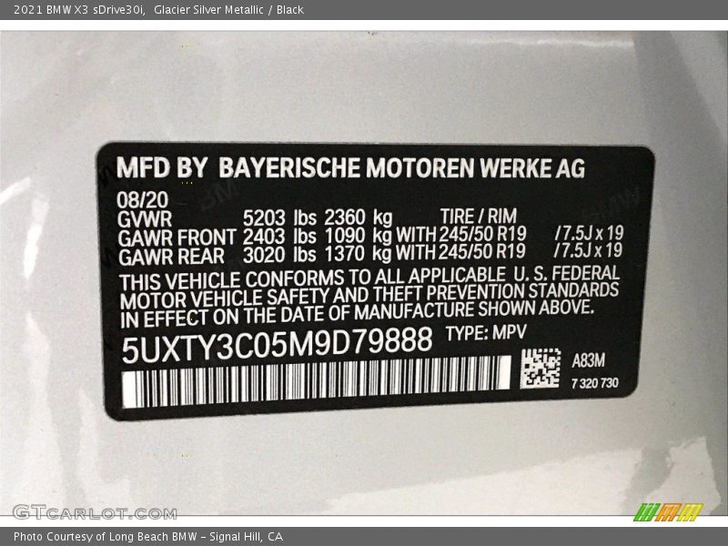 2021 X3 sDrive30i Glacier Silver Metallic Color Code A83