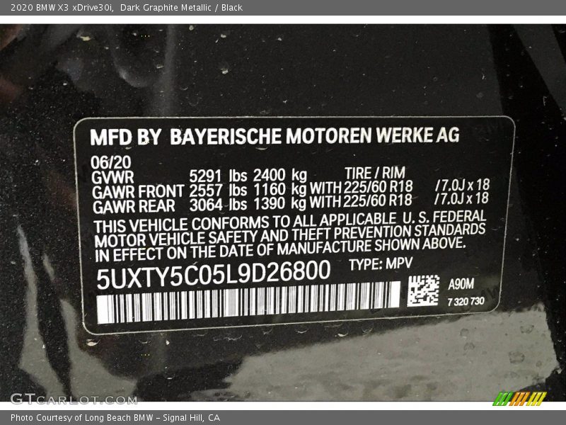 Dark Graphite Metallic / Black 2020 BMW X3 xDrive30i