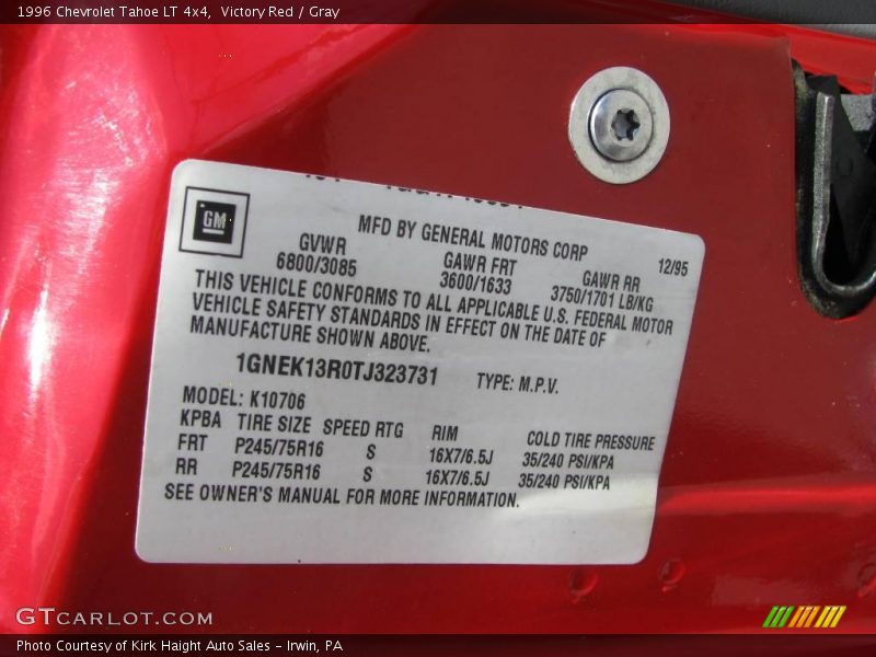 Victory Red / Gray 1996 Chevrolet Tahoe LT 4x4