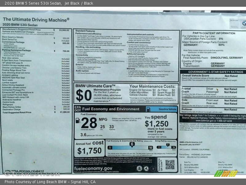 Jet Black / Black 2020 BMW 5 Series 530i Sedan