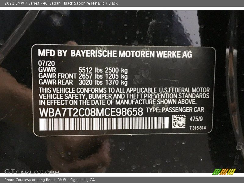Black Sapphire Metallic / Black 2021 BMW 7 Series 740i Sedan