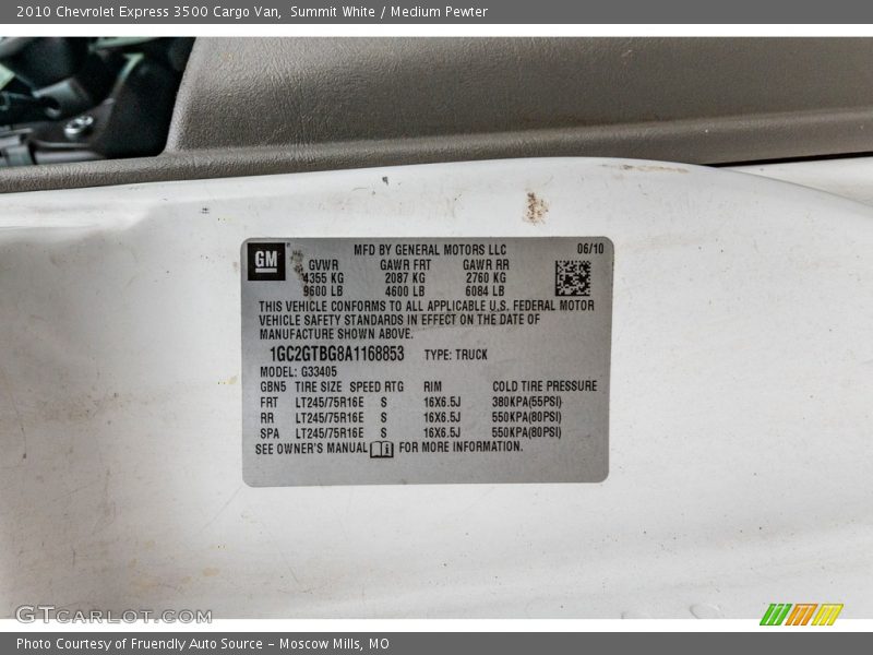 Summit White / Medium Pewter 2010 Chevrolet Express 3500 Cargo Van