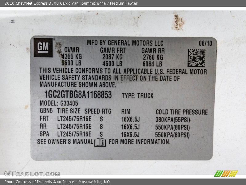 Summit White / Medium Pewter 2010 Chevrolet Express 3500 Cargo Van