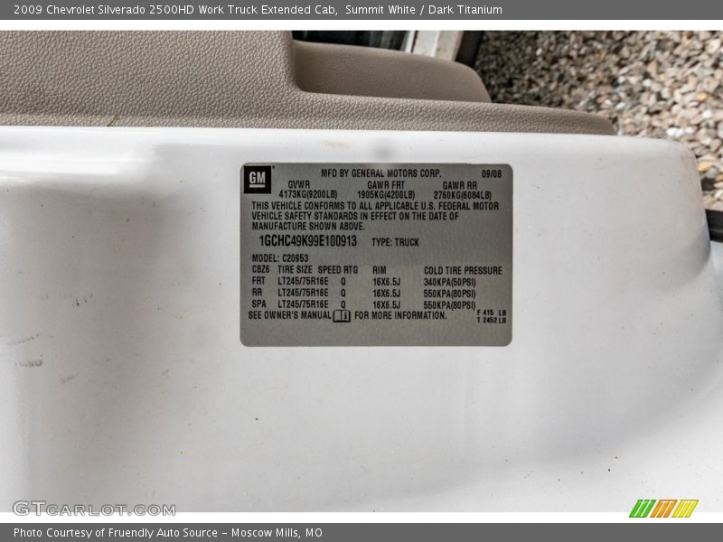 Summit White / Dark Titanium 2009 Chevrolet Silverado 2500HD Work Truck Extended Cab