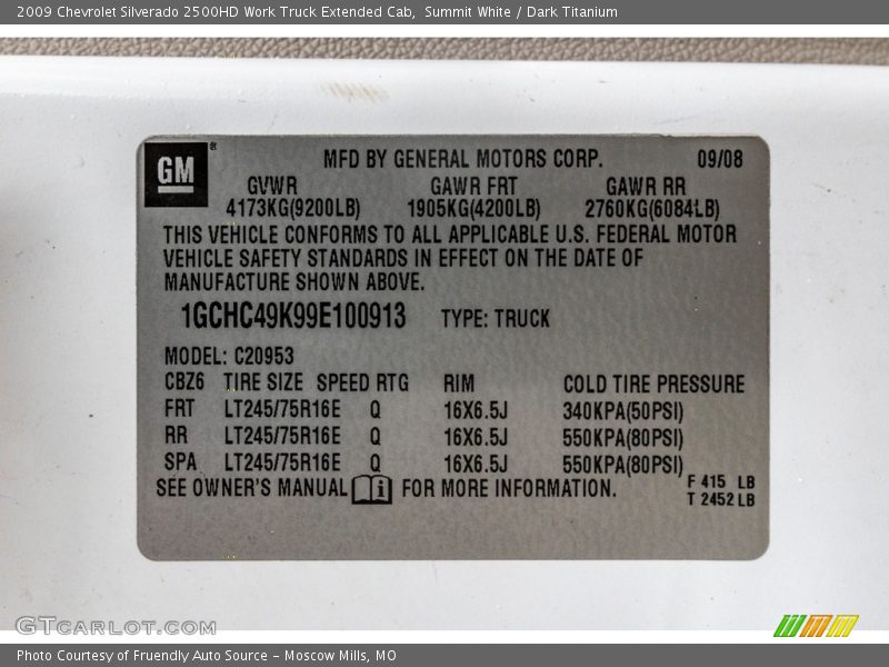Summit White / Dark Titanium 2009 Chevrolet Silverado 2500HD Work Truck Extended Cab