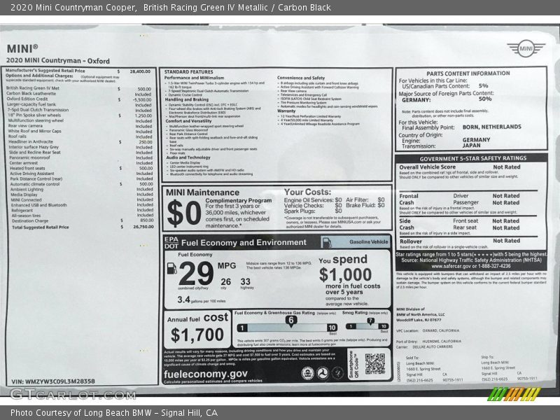 British Racing Green IV Metallic / Carbon Black 2020 Mini Countryman Cooper