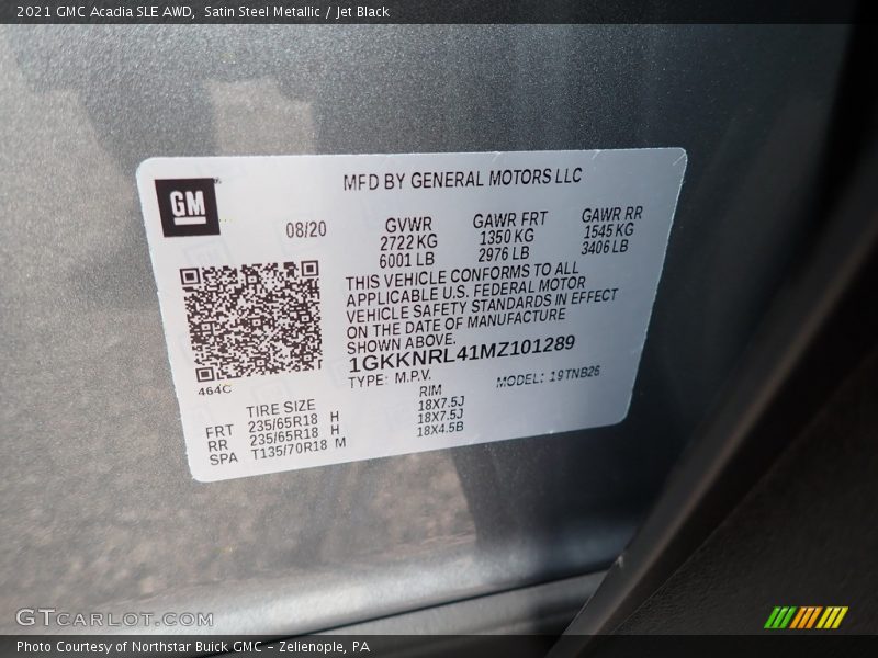 Satin Steel Metallic / Jet Black 2021 GMC Acadia SLE AWD
