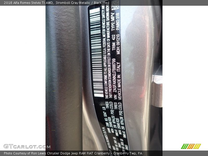 Stromboli Gray Metallic / Black/Red 2018 Alfa Romeo Stelvio Ti AWD