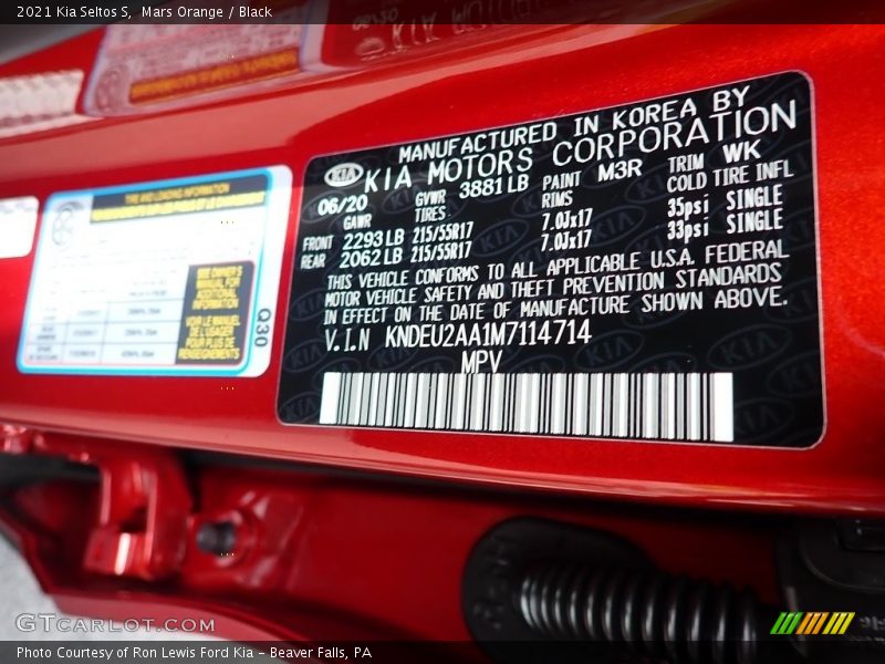 2021 Seltos S Mars Orange Color Code M3R