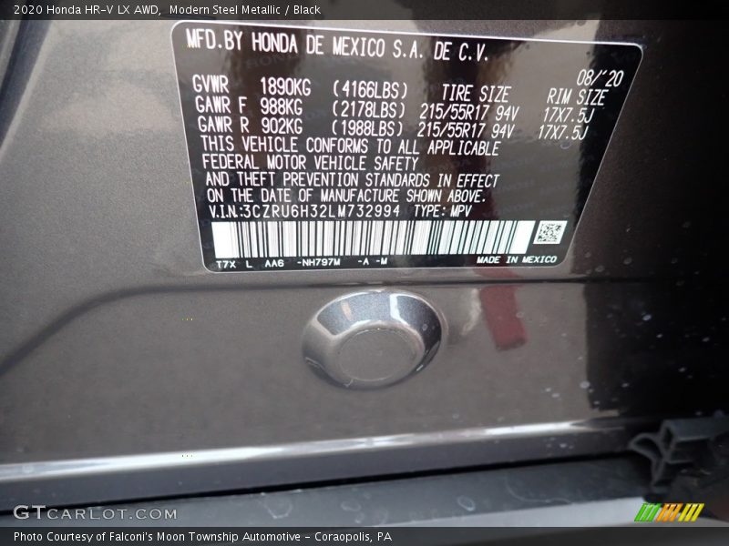 Modern Steel Metallic / Black 2020 Honda HR-V LX AWD