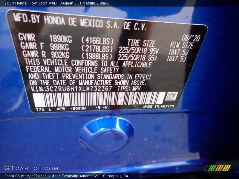 Aegean Blue Metallic / Black 2020 Honda HR-V Sport AWD