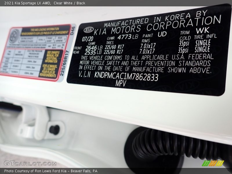2021 Sportage LX AWD Clear White Color Code UD