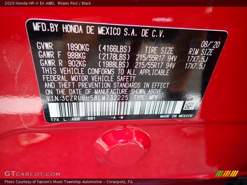 Milano Red / Black 2020 Honda HR-V EX AWD