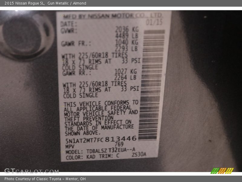 Gun Metallic / Almond 2015 Nissan Rogue SL