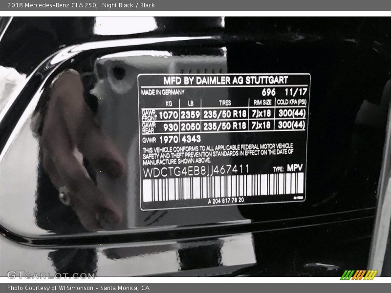 Night Black / Black 2018 Mercedes-Benz GLA 250