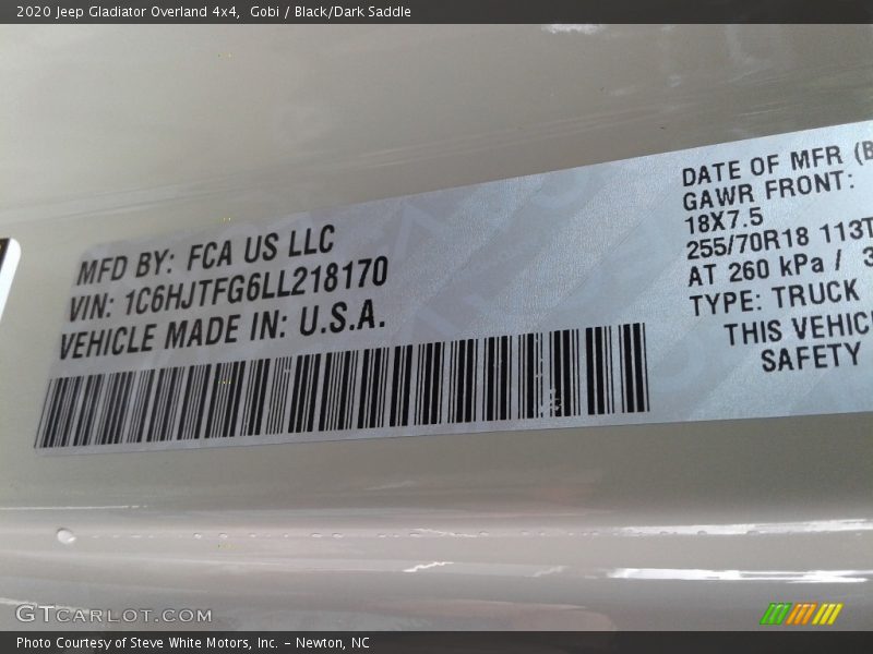 Gobi / Black/Dark Saddle 2020 Jeep Gladiator Overland 4x4
