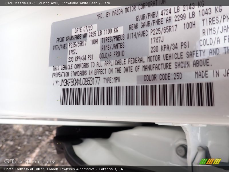Snowflake White Pearl / Black 2020 Mazda CX-5 Touring AWD