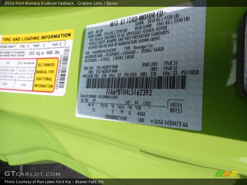 2020 Mustang EcoBoost Fastback Grabber Lime Color Code F9