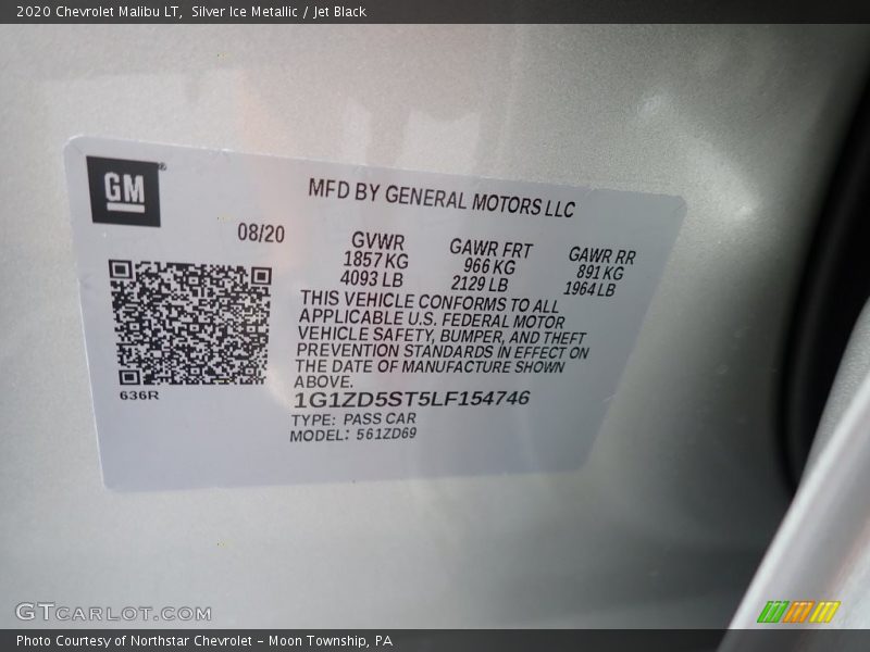 Silver Ice Metallic / Jet Black 2020 Chevrolet Malibu LT