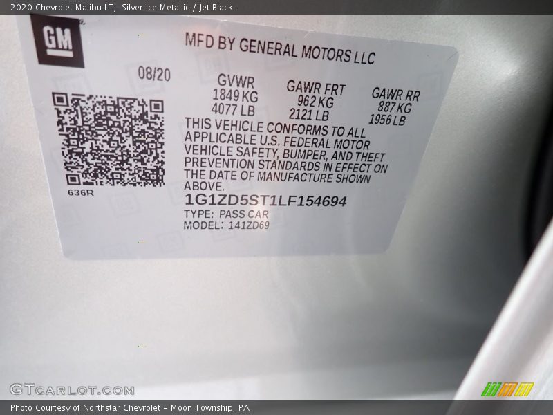 Silver Ice Metallic / Jet Black 2020 Chevrolet Malibu LT