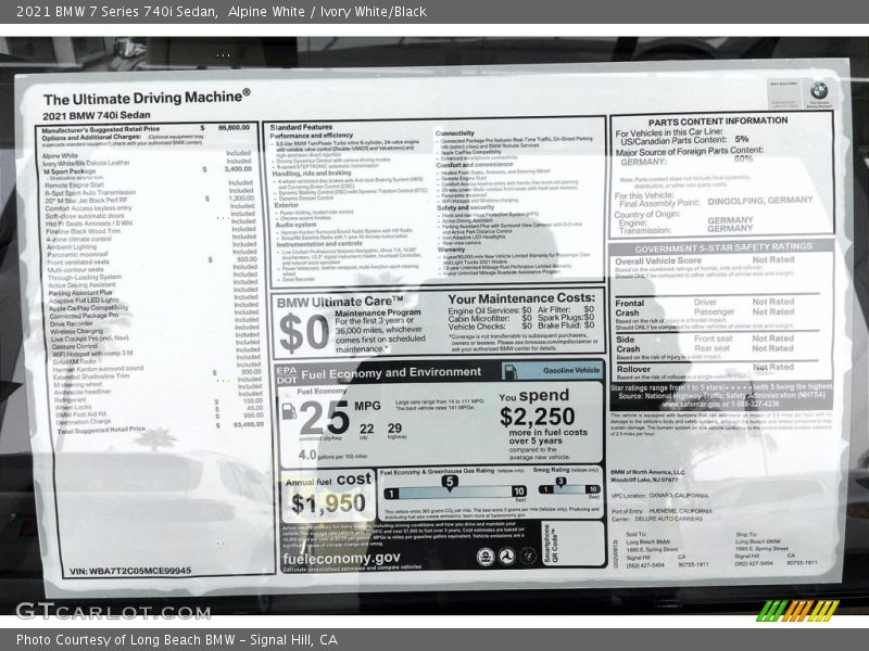 Alpine White / Ivory White/Black 2021 BMW 7 Series 740i Sedan