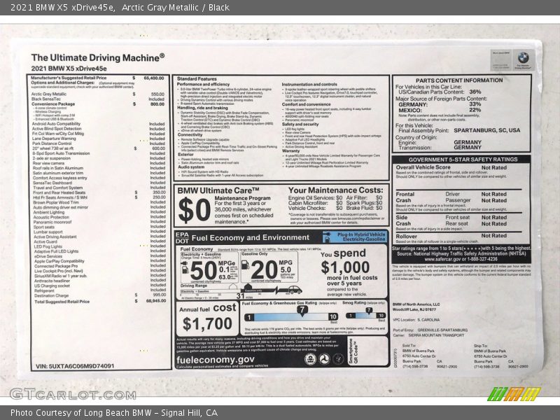  2021 X5 xDrive45e Window Sticker