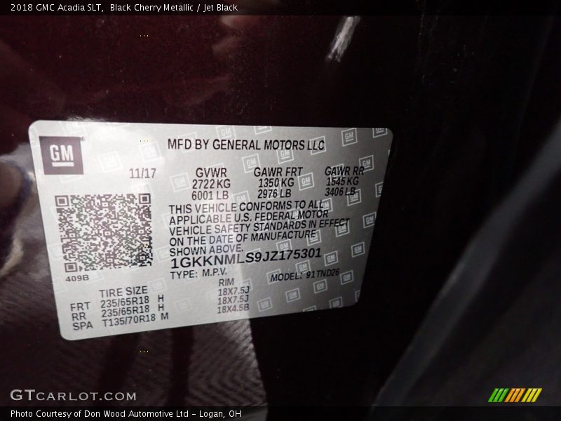 Black Cherry Metallic / Jet Black 2018 GMC Acadia SLT