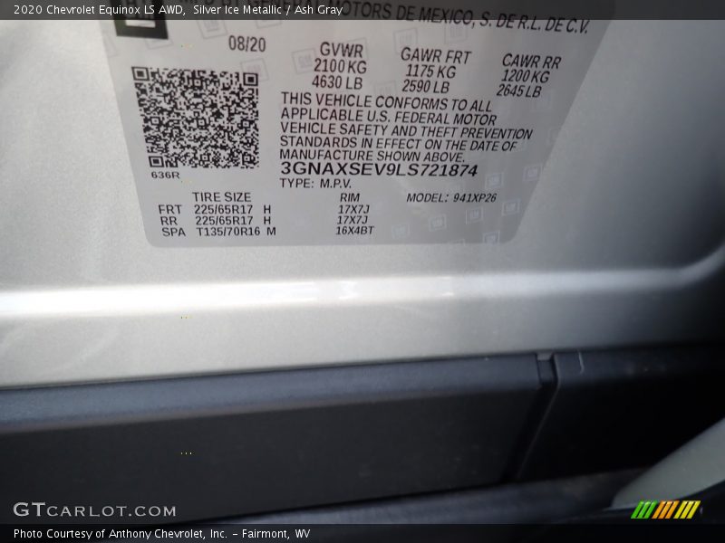 Silver Ice Metallic / Ash Gray 2020 Chevrolet Equinox LS AWD