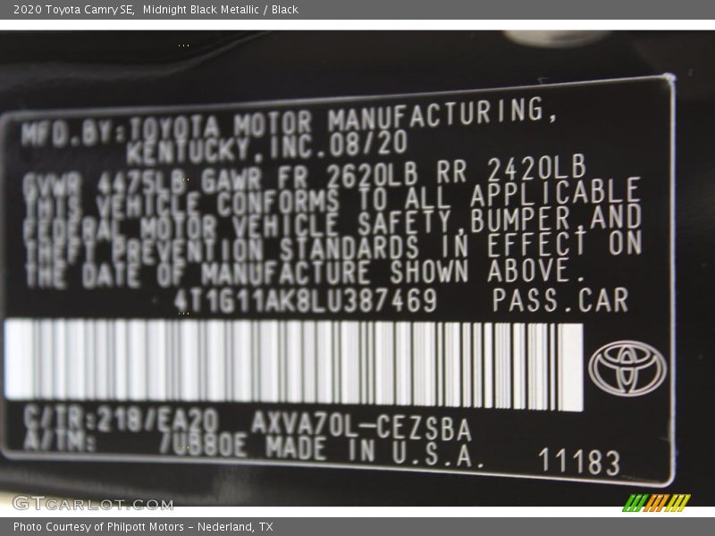Midnight Black Metallic / Black 2020 Toyota Camry SE