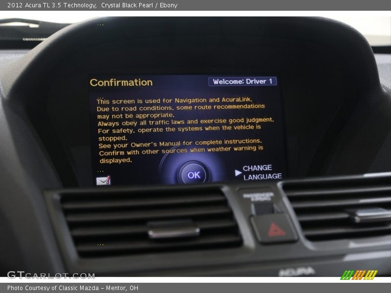 Crystal Black Pearl / Ebony 2012 Acura TL 3.5 Technology