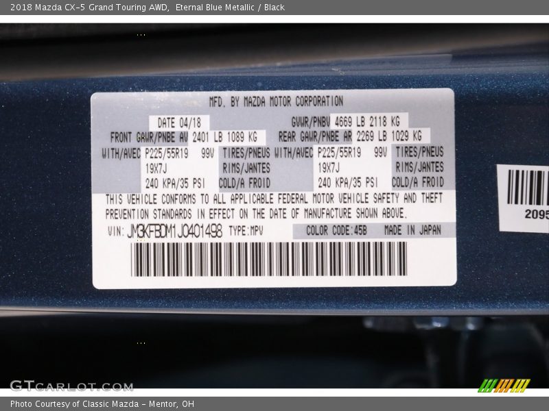 2018 CX-5 Grand Touring AWD Eternal Blue Metallic Color Code 45B