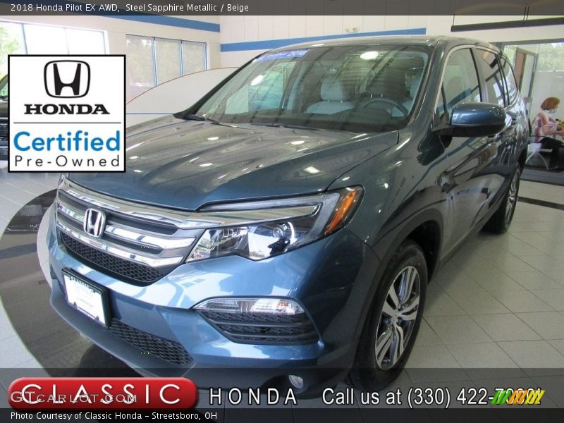 Steel Sapphire Metallic / Beige 2018 Honda Pilot EX AWD