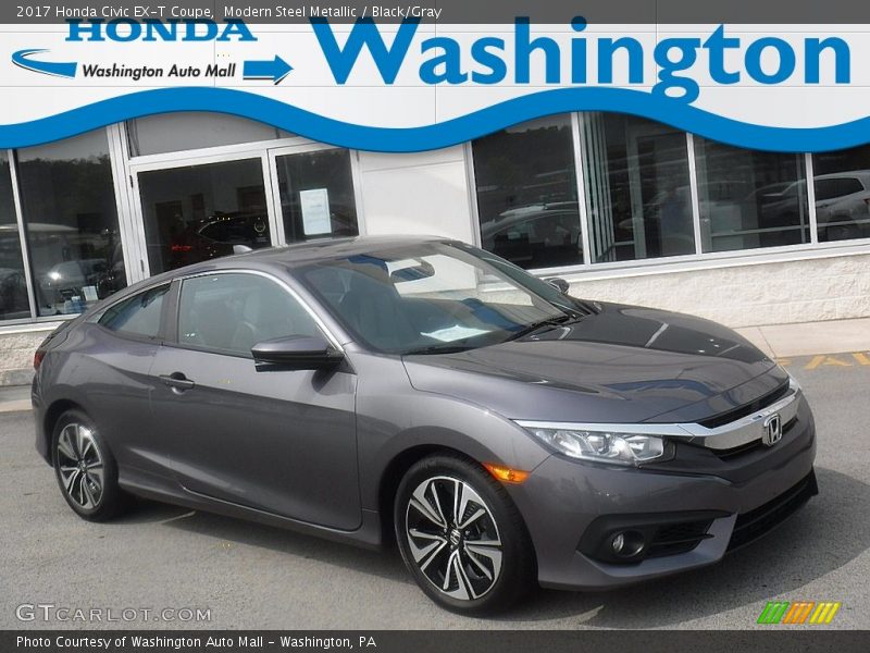 Modern Steel Metallic / Black/Gray 2017 Honda Civic EX-T Coupe