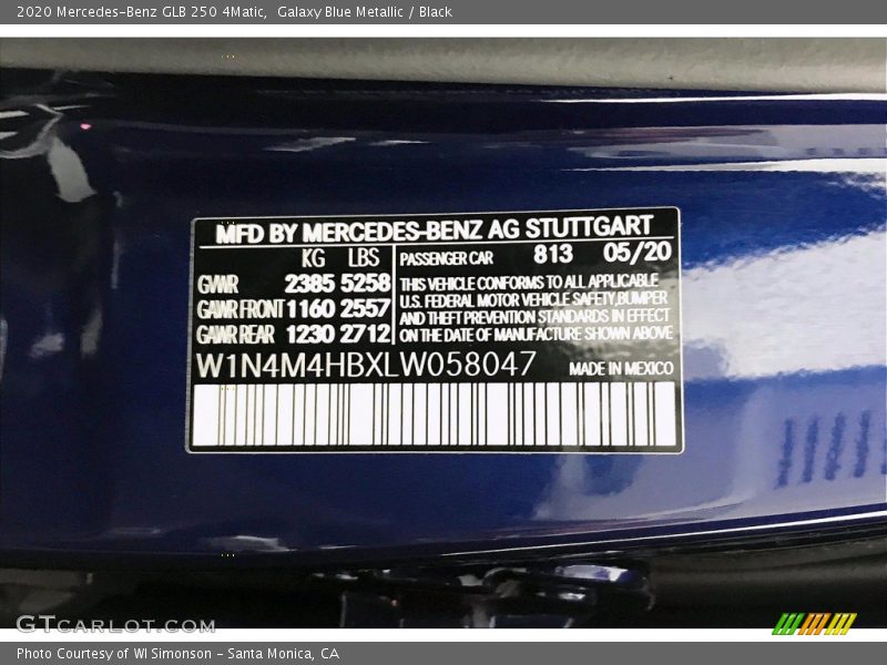 2020 GLB 250 4Matic Galaxy Blue Metallic Color Code 813