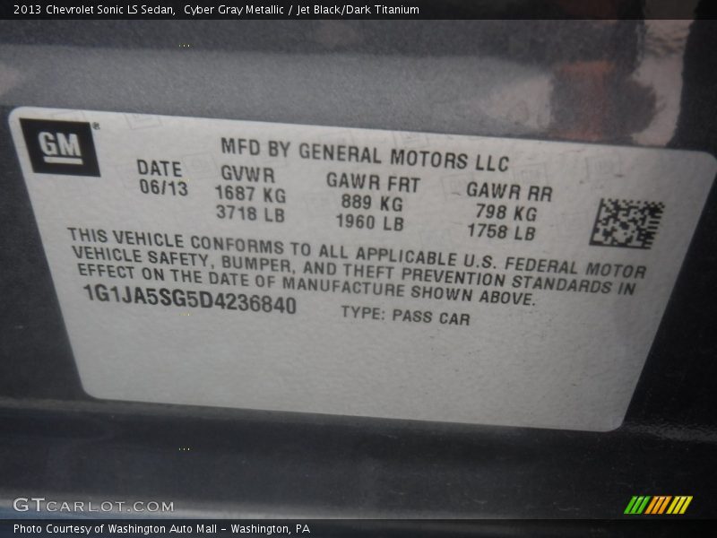 Cyber Gray Metallic / Jet Black/Dark Titanium 2013 Chevrolet Sonic LS Sedan