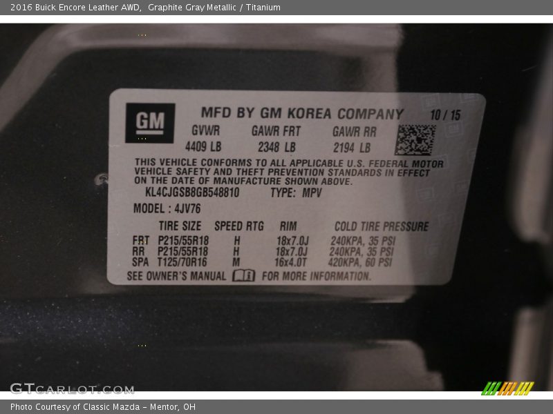 Graphite Gray Metallic / Titanium 2016 Buick Encore Leather AWD