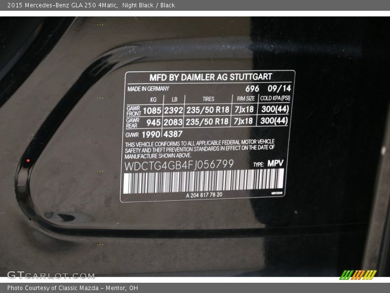 Night Black / Black 2015 Mercedes-Benz GLA 250 4Matic