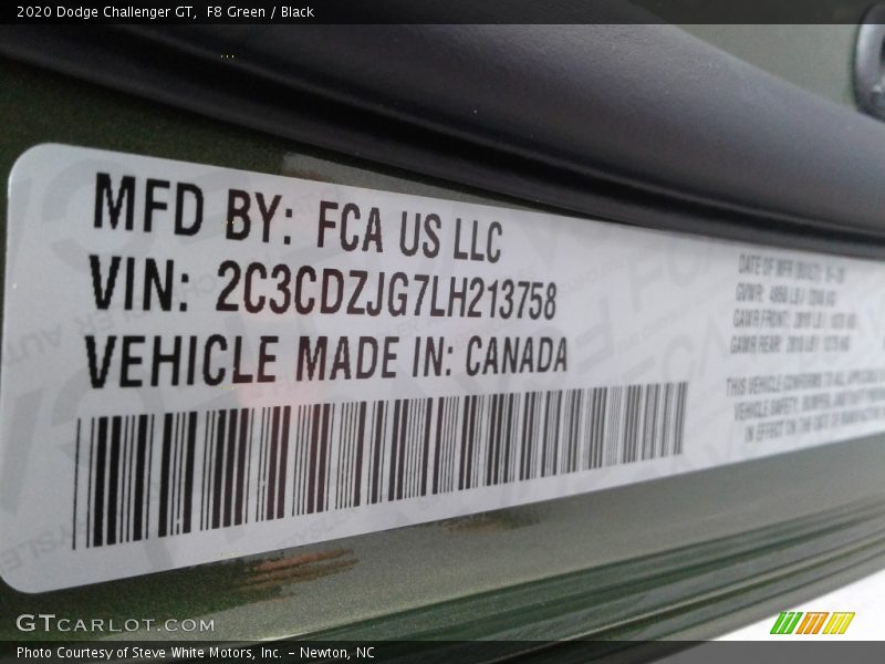 F8 Green / Black 2020 Dodge Challenger GT