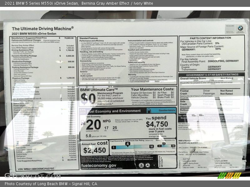  2021 5 Series M550i xDrive Sedan Window Sticker