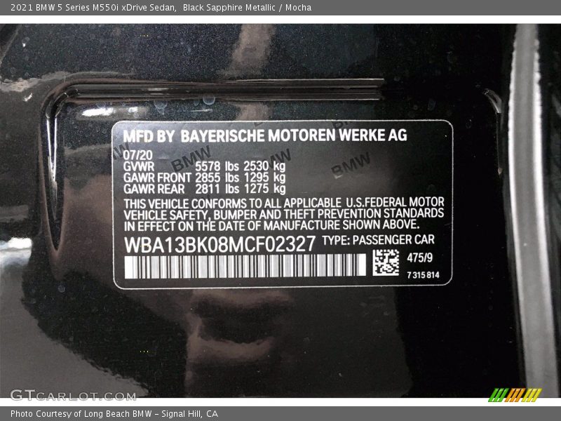 2021 5 Series M550i xDrive Sedan Black Sapphire Metallic Color Code 475